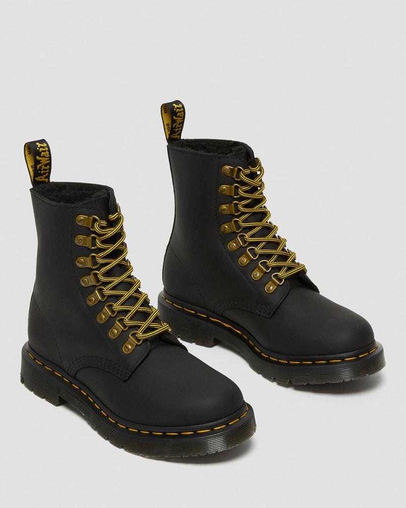 Black Women's Dr Martens 1460 Pascal DM's Wintergrip Leather Winter Boots | CA 275BEX